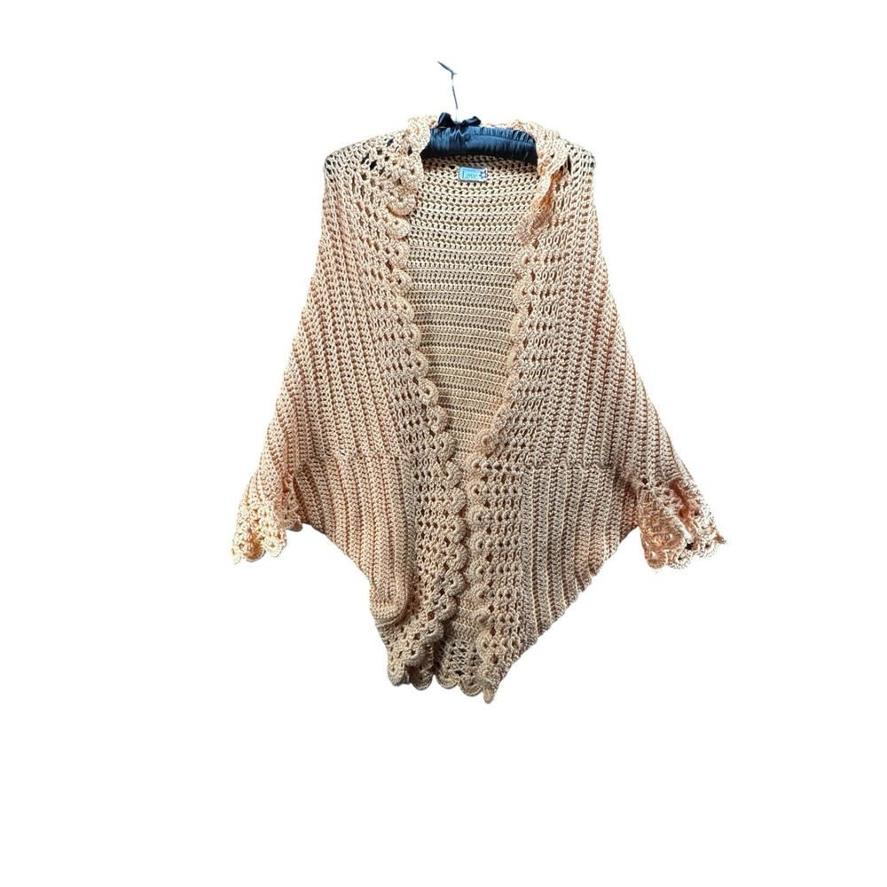 Handmade Peach Crochet Cocoon Cardigan Oversized Boho Kimono Floral Lace